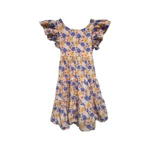 Chico's Girls Floral Ruffle Sleeve Dress - Blue & Yellow
